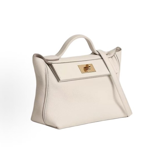 HERMES 24/24 29 Gold buckle detachable shoulder strap single-shoulder handbag, women\'s milkshake white